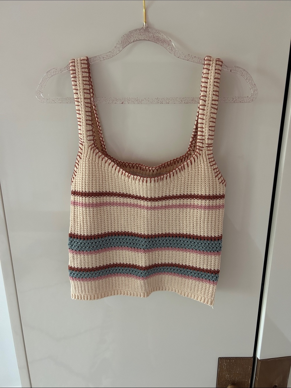 bishop + young Cream Knit Tank with Pink, Teal & Brown Stripes